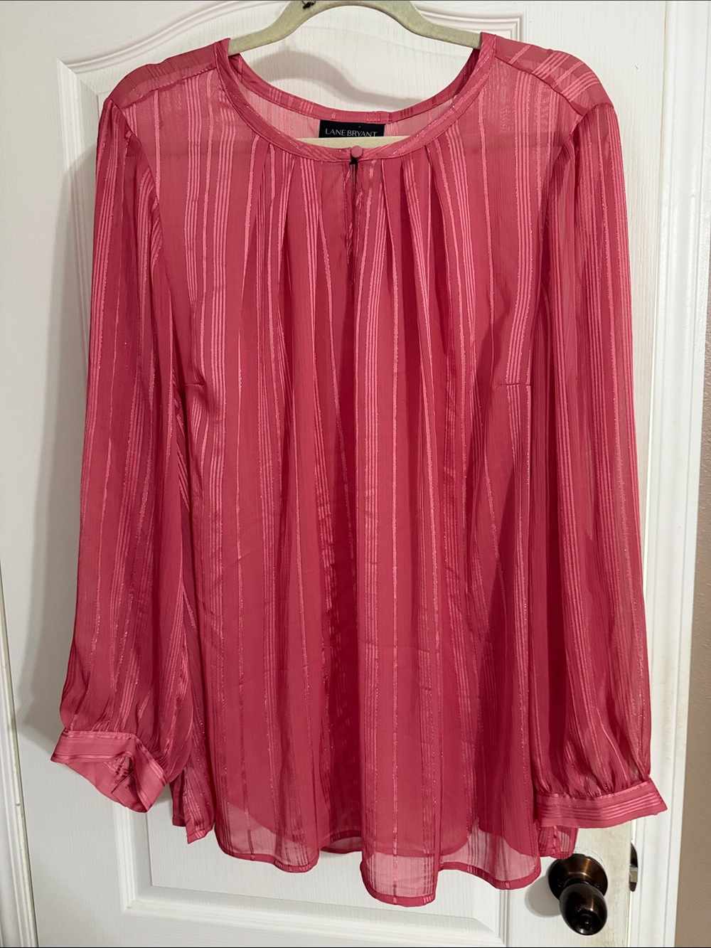 Lane Bryant Rose Pink Sheer Stripe Long-Sleeve Blouse